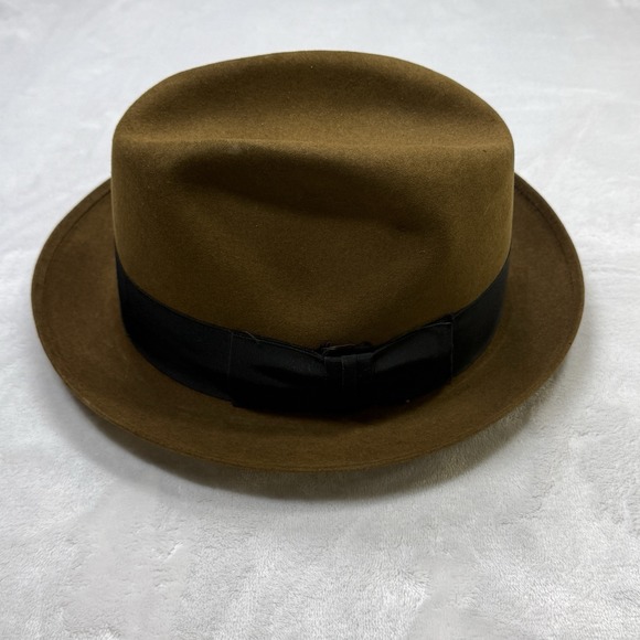 Vintage Mallory Fifth Avenue Brown Fur Felt Fedora Hat 7 1/8 USA - Picture 5 of 9